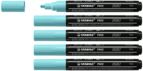 Acrylmarker - STABILO FREE Acrylic - T300 Rundspitze 2-3mm - 5er Pack - eisblau von STABILO