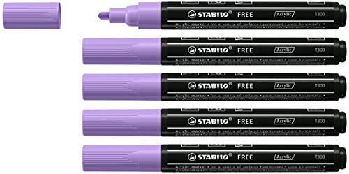 Acrylmarker - STABILO FREE Acrylic - T300 Rundspitze 2-3mm - 5er Pack - flieder von STABILO