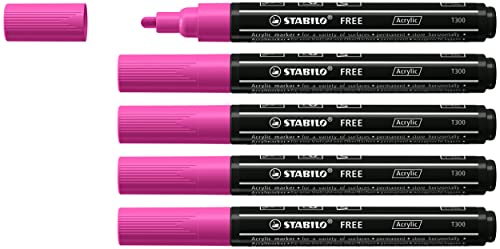 Acrylmarker - STABILO FREE Acrylic - T300 Rundspitze 2-3mm - 5er Pack - lila von STABILO