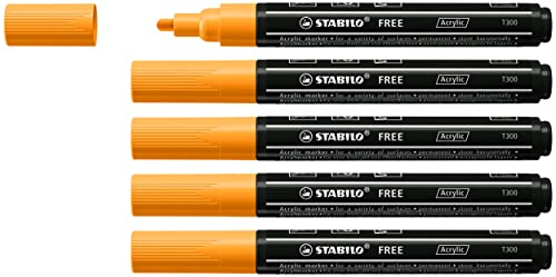 Acrylmarker - STABILO FREE Acrylic - T300 Rundspitze 2-3mm - 5er Pack - orange von STABILO