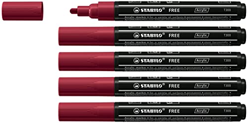 Acrylmarker - STABILO FREE Acrylic - T300 Rundspitze 2-3mm - 5er Pack - purpur von STABILO