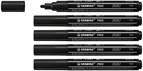 Acrylmarker - STABILO FREE Acrylic - T300 Rundspitze 2-3mm - 5er Pack - schwarz von STABILO