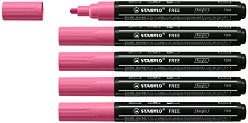 Acrylmarker - STABILO FREE Acrylic - T300 Rundspitze 2-3mm - 5er Pack - taffy pink von STABILO