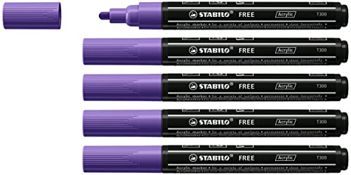 Acrylmarker - STABILO FREE Acrylic - T300 Rundspitze 2-3mm - 5er Pack - violett von STABILO