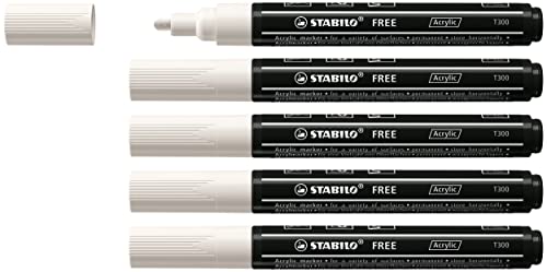 Acrylmarker - STABILO FREE Acrylic - T300 Rundspitze 2-3mm - 5er Pack - weiß von STABILO