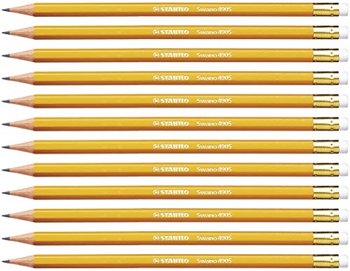 Bleistift mit Radierer - STABILO Swano in gelb - 12er Pack - Härtegrad HB von STABILO