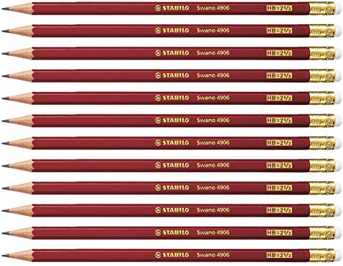 Bleistift mit Radierer - STABILO Swano in rot - 12er Pack - Härtegrad HB von STABILO