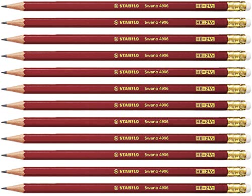 STABILO - Bleistift mit Radierer - Swano in rot - 12er Pack - Härtegrad HB von STABILO