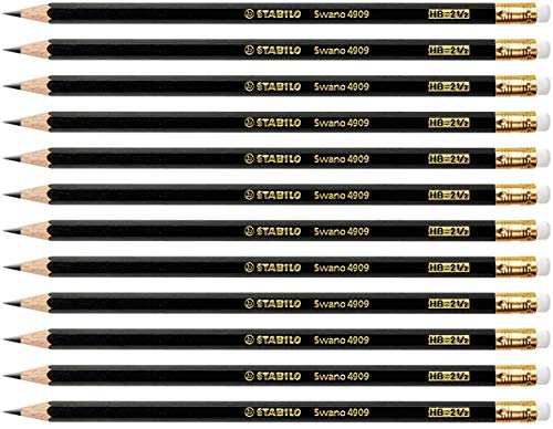 STABILO - Bleistift mit Radierer - Swano in schwarz - 12er Pack - Härtegrad HB von STABILO