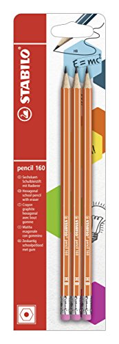 STABILO - Bleistift mit Radiergummi - pencil 160 in orange - 3er Pack - Härtegrad HB von STABILO