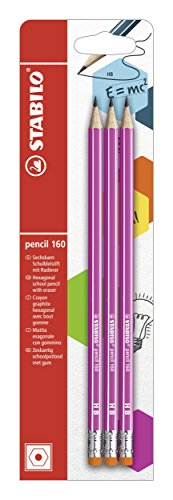 STABILO - Bleistift mit Radiergummi - pencil 160 in pink - 3er Pack - Härtegrad HB von STABILO