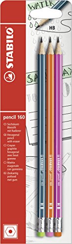 Bleistift mit Radiergummi - STABILO pencil 160 - My STABILO Journal - 3er Pack - petrol, orange, pink - Härtegrad HB von STABILO