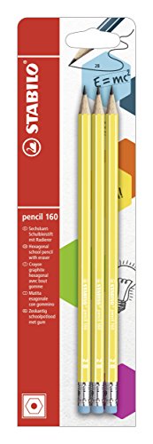 Bleistift mit Radiergummi - STABILO pencil 160 in gelb - 3er Pack - Härtegrad 2B von STABILO