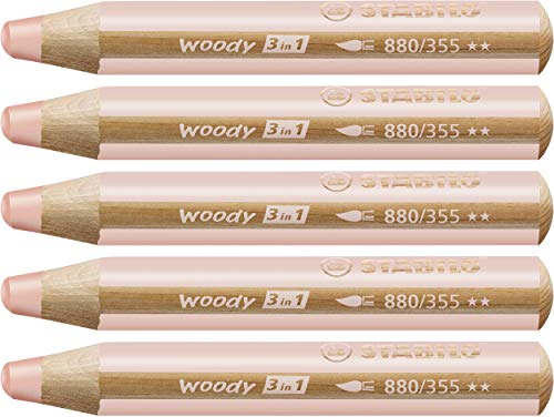 Buntstift, Wasserfarbe & Wachsmalkreide - STABILO woody 3 in 1 - 5er Pack - apricot von STABILO