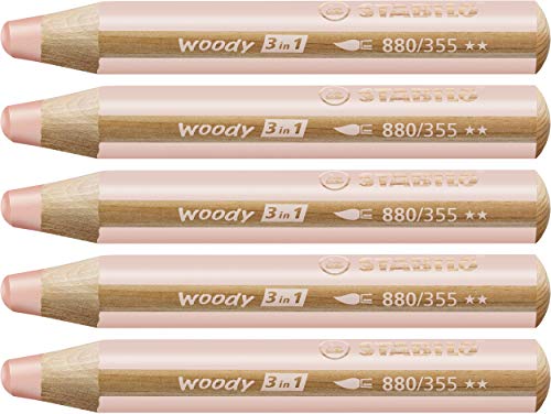 STABILO - Buntstift, Wasserfarbe & Wachsmalkreide - woody 3 in 1-5er Pack - apricot von STABILO