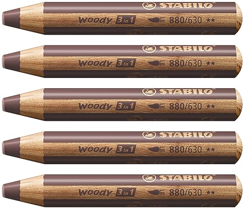Buntstift, Wasserfarbe & Wachsmalkreide - STABILO woody 3 in 1 - 5er Pack - braun von STABILO