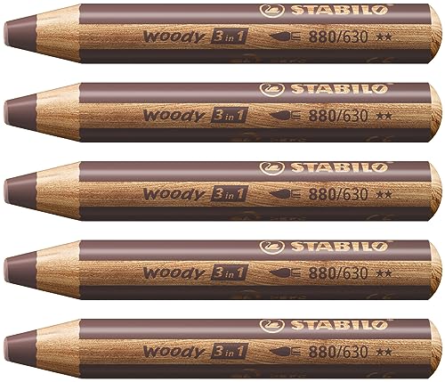 STABILO - Buntstift, Wasserfarbe & Wachsmalkreide - woody 3 in 1-5er Pack - braun von STABILO