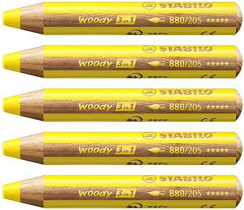 Buntstift, Wasserfarbe & Wachsmalkreide - STABILO woody 3 in 1 - 5er Pack - gelb von STABILO
