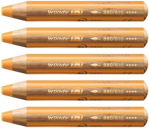 STABILO - Buntstift, Wasserfarbe & Wachsmalkreide - woody 3 in 1-5er Pack - gold von STABILO