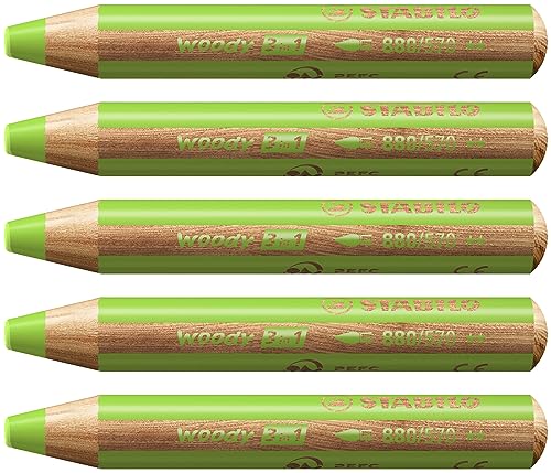 Buntstift, Wasserfarbe & Wachsmalkreide - STABILO woody 3 in 1 - 5er Pack - hellgrün von STABILO