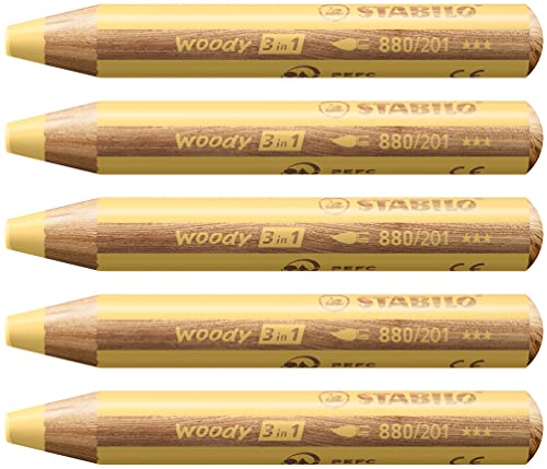 Buntstift, Wasserfarbe & Wachsmalkreide - STABILO woody 3 in 1 - 5er Pack - pastellgelb von STABILO