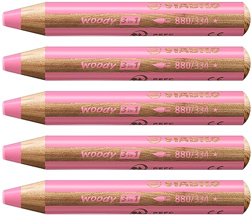 Buntstift, Wasserfarbe & Wachsmalkreide - STABILO woody 3 in 1 - 5er Pack - pink von STABILO