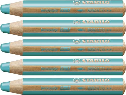 Buntstift, Wasserfarbe & Wachsmalkreide - STABILO woody 3 in 1 - 5er Pack - türkis von STABILO