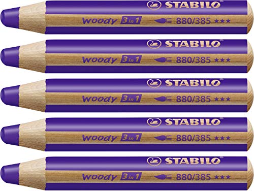 Buntstift, Wasserfarbe & Wachsmalkreide - STABILO woody 3 in 1 - 5er Pack - violett von STABILO