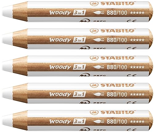 Buntstift, Wasserfarbe & Wachsmalkreide - STABILO woody 3 in 1 - 5er Pack - weiß von STABILO