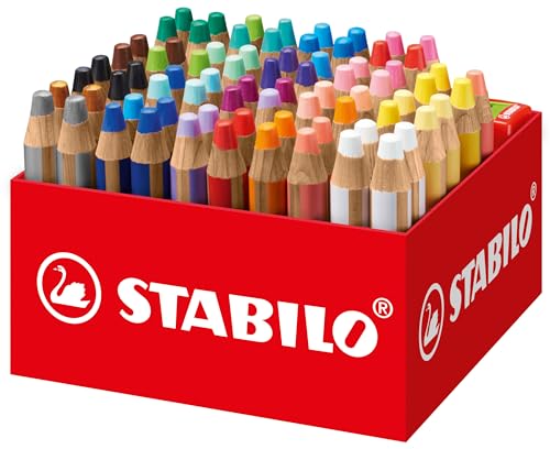 Buntstift, Wasserfarbe & Wachsmalkreide - STABILO woody 3 in 1 - 76er Box mit 4 Spitzern - mit 24 verschiedenen Farben von STABILO