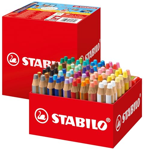 STABILO - Buntstift, Wasserfarbe & Wachsmalkreide - woody 3 in 1-76er Box mit 4 Spitzern - mit 24 verschiedenen Farben von STABILO