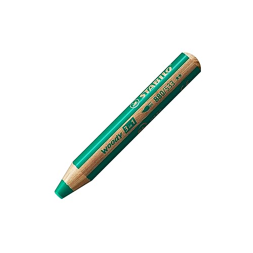 STABILO - Buntstift, Wasserfarbe & Wachsmalkreide - woody 3 in 1 - Einzelstift - dunkelgrün von STABILO