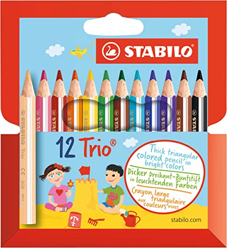 Dreikant-Buntstift - STABILO Trio dick kurz - 12er Pack - mit 12 verschiedenen Farben von STABILO