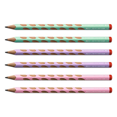 STABILO - Ergonomischer Dreikant-Bleistift für Rechtshänder - EASYgraph in pastellgrün, pastellpink, pastelllila - 6er Pack - Härtegrad HB von STABILO