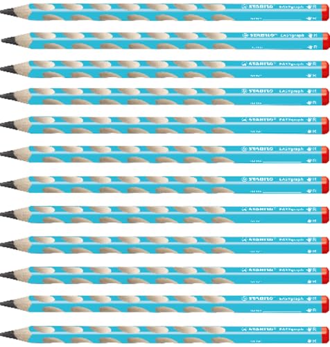 STABILO - Ergonomischer Dreikant-Bleistift für Rechtshänder - EASYgraph in blau - 12er Pack - Härtegrad 2B von STABILO
