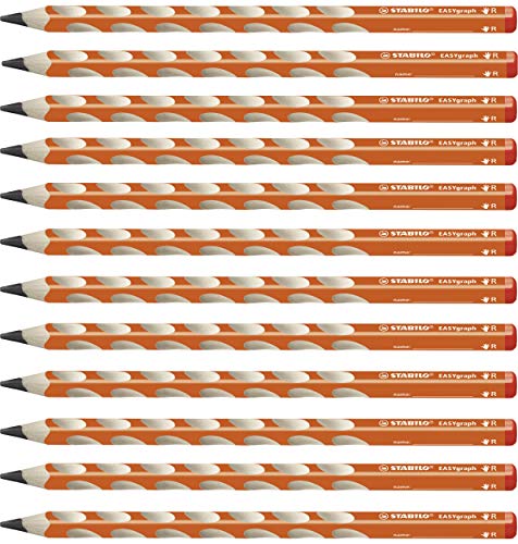 Ergonomischer Dreikant-Bleistift für Rechtshänder - STABILO EASYgraph in orange - 12er Pack - Härtegrad HB von STABILO