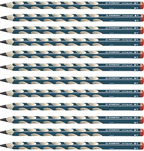 Ergonomischer Dreikant-Bleistift für Rechtshänder - STABILO EASYgraph in petrol - 12er Pack - Härtegrad 2B von STABILO