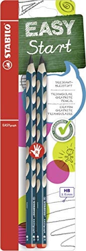 Ergonomischer Dreikant-Bleistift für Rechtshänder - STABILO EASYgraph in petrol - 2er Pack - Härtegrad HB von STABILO