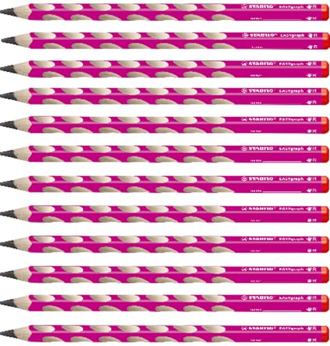 STABILO - Ergonomischer Dreikant-Bleistift für Rechtshänder - EASYgraph in pink - 12er Pack - Härtegrad 2B von STABILO