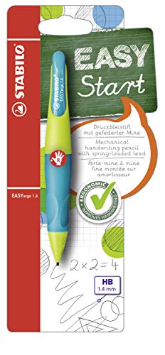 Ergonomischer Druck-Bleistift für Rechtshänder - STABILO EASYergo 1.4 in neonlimonengrün/aquamarin - Einzelstift - inkl. 3 dünner Minen - Härtegrad HB von STABILO