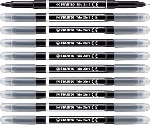 STABILO - Filzstift und Fineliner in einem - Trio 2 in 1-10er Pack - schwarz von STABILO