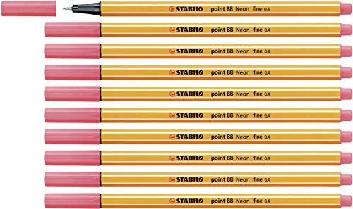 Fineliner - STABILO point 88 - 10er Pack - Neonfarbe, leuchtfarbenrot von STABILO