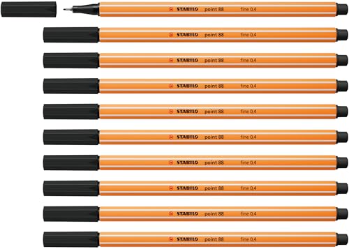 STABILO point 88, Fineliner 0,4 mm – Box von 10 Stifte - schwarz von STABILO