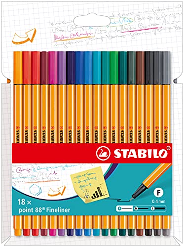 Fineliner - STABILO point 88 - 18er Pack - mit 18 verschiedenen Farben von STABILO