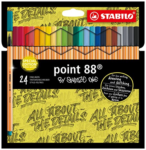 Fineliner - STABILO point 88 - 24er Pack - Snooze One Edition - mit 24 verschiedenen Farben von STABILO