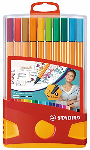 Fineliner - STABILO point 88 ColorParade - 20er Tischset in rot/orange - mit 20 verschiedenen Farben und Hängelasche von STABILO