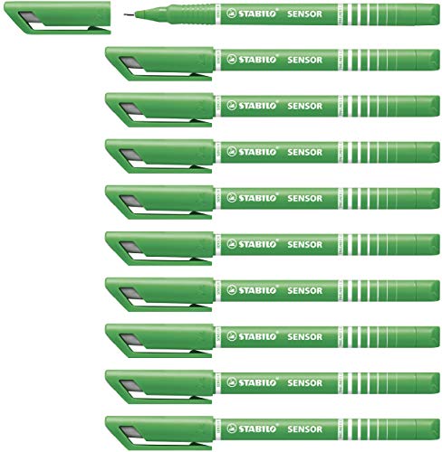 Fineliner mit gefederter Spitze - STABILO SENSOR F - fein - 10er Pack - grün von STABILO