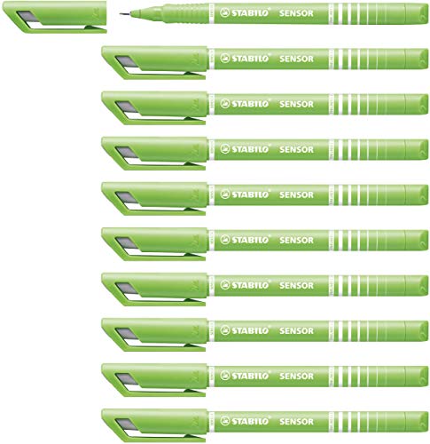 Fineliner mit gefederter Spitze - STABILO SENSOR F - fein - 10er Pack - hellgrün von STABILO