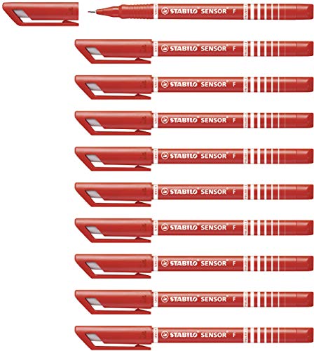 Fineliner mit gefederter Spitze - STABILO SENSOR F - fein - 10er Pack - rot von STABILO