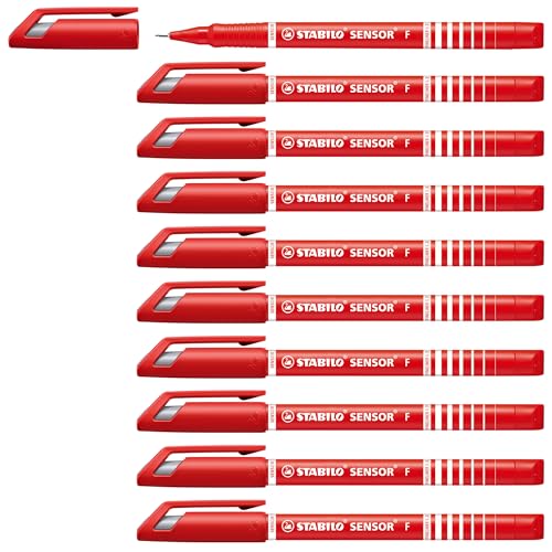STABILO - Fineliner mit gefederter Spitze - SENSOR F - fein - 10er Pack - rot von STABILO